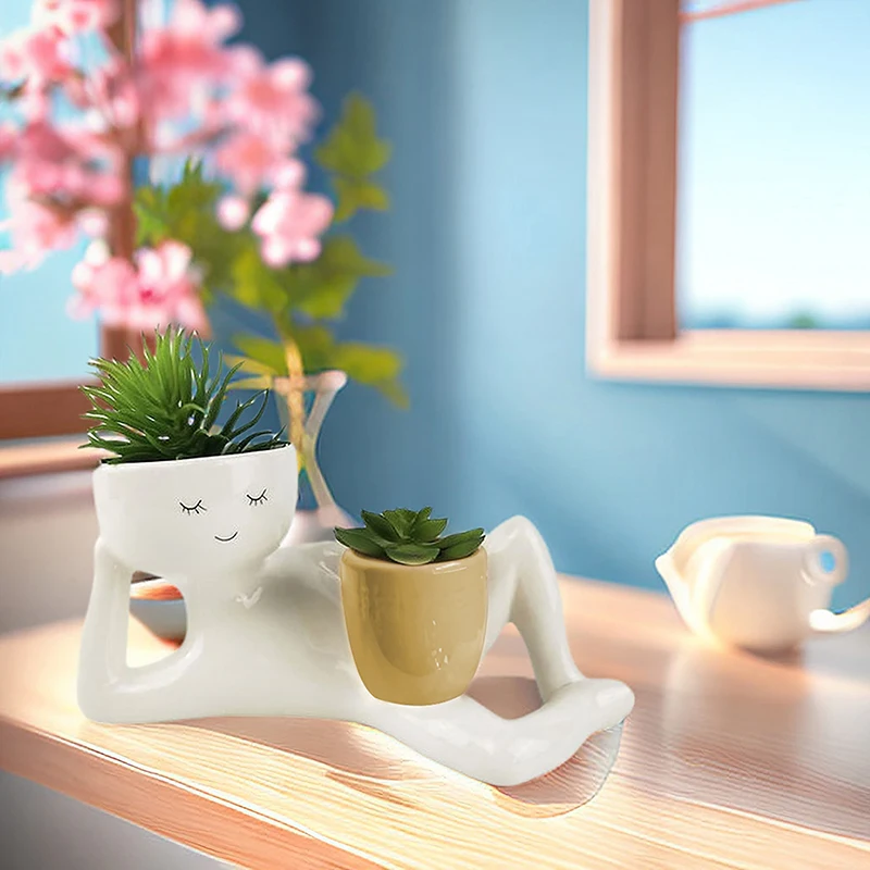 [MOA]Lazy Guy Planter Pots For Indoor Plants Cute Resin Flower Head Planters Lying Down Figure Home Garden Decoration Gift[MOA]