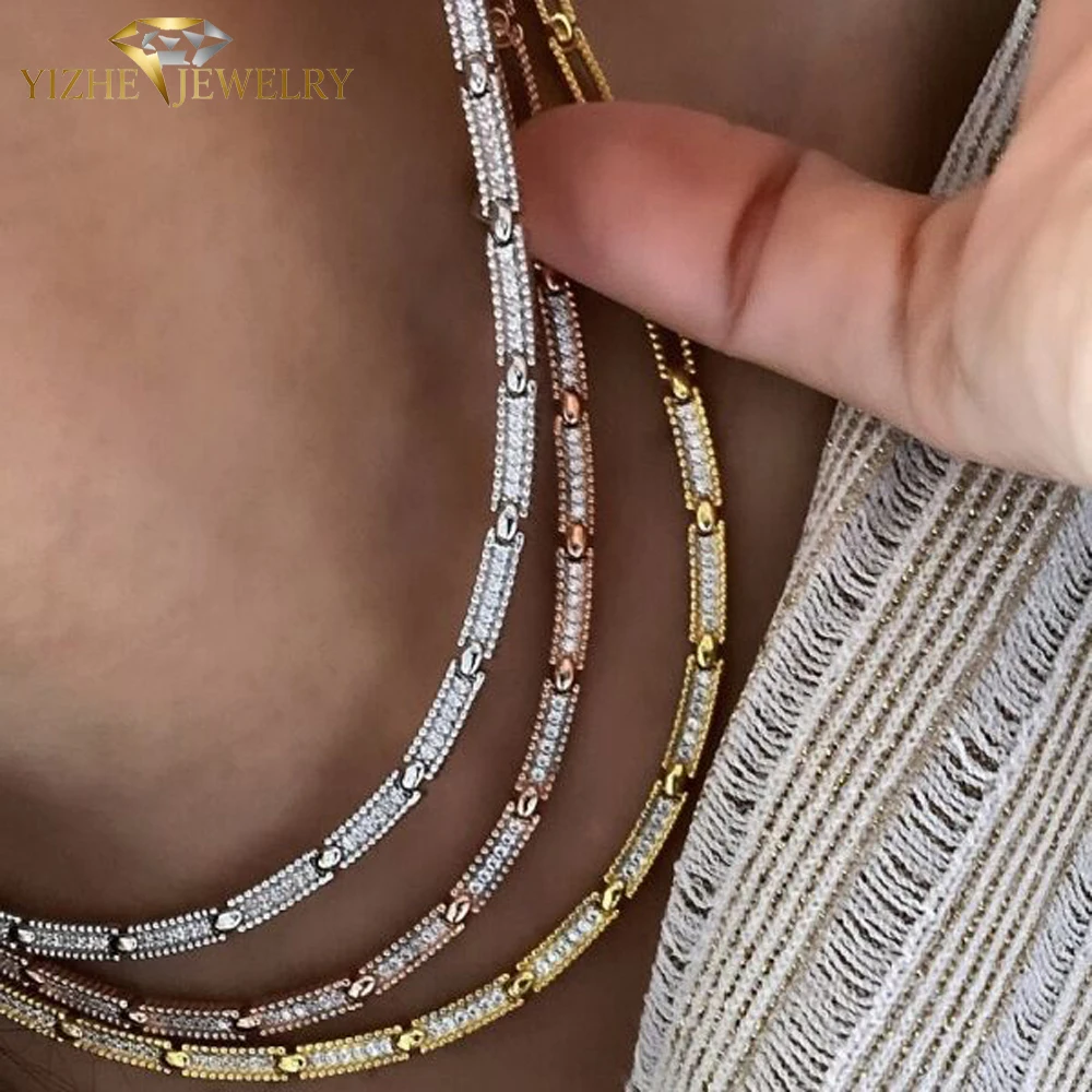 Micro Pave Bling CZ Cubic Zirconia Choker Necklace For Women Trendy Stackable Wedding Party Jewelry Gift