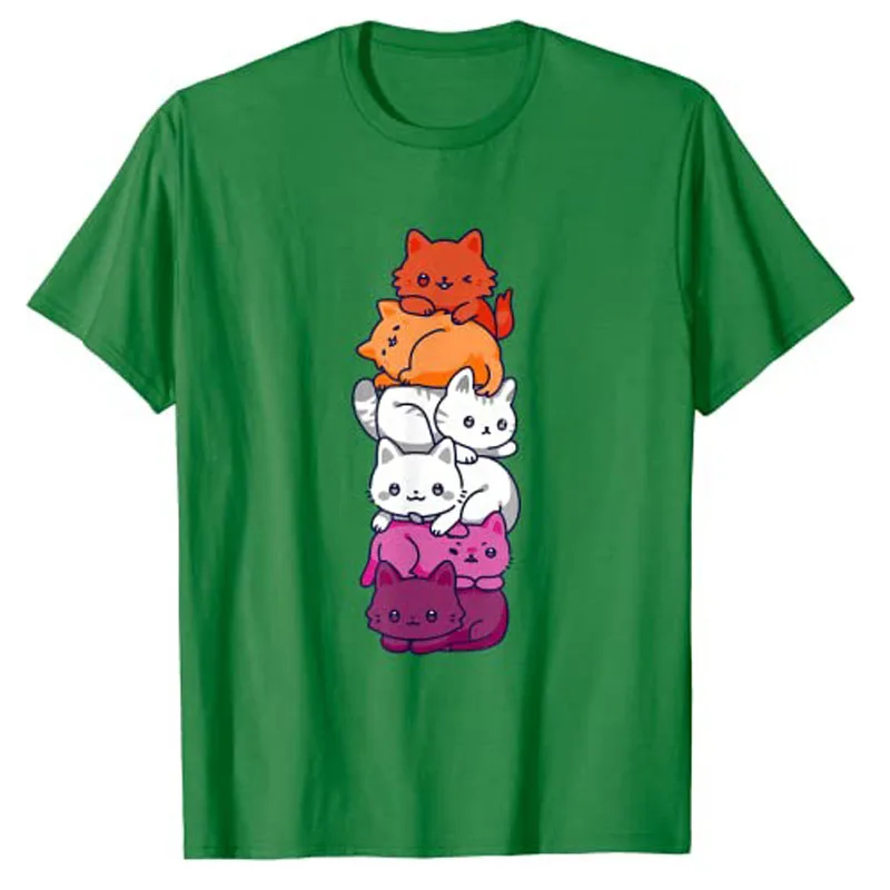 T-shirt unisexe Rainbow Cat Anime, non binaire, fier, LGBT, Gay Pride, sensation lesbienne, mignon Kawaii, chats Pys Tee, Y-LgCustom q, cadeau, tenue esthétique