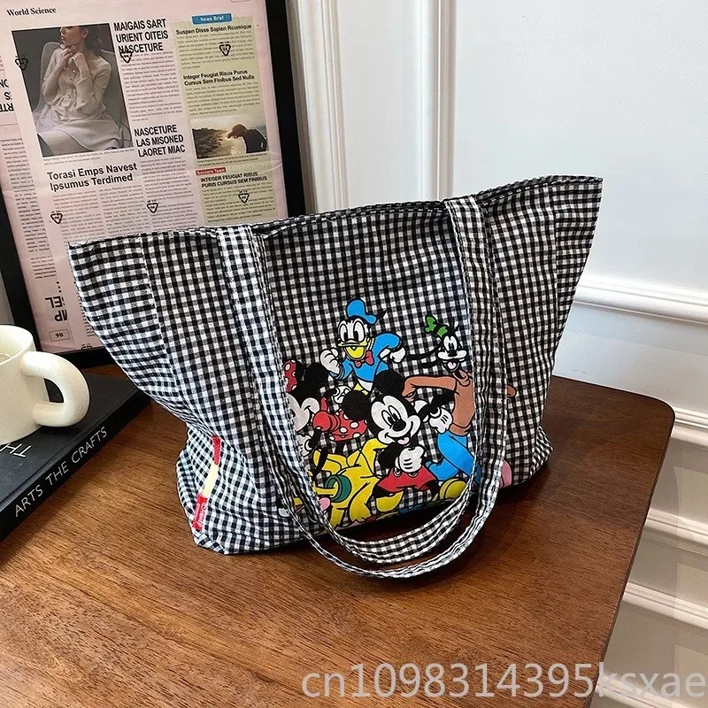 Tas Bahu Kanvas Kapasitas Besar Disney Wanita dengan Cetakan Kartun Mickey Mouse Baru untuk Penggunaan Sehari-hari, Perjalanan, Kerja, Belanja