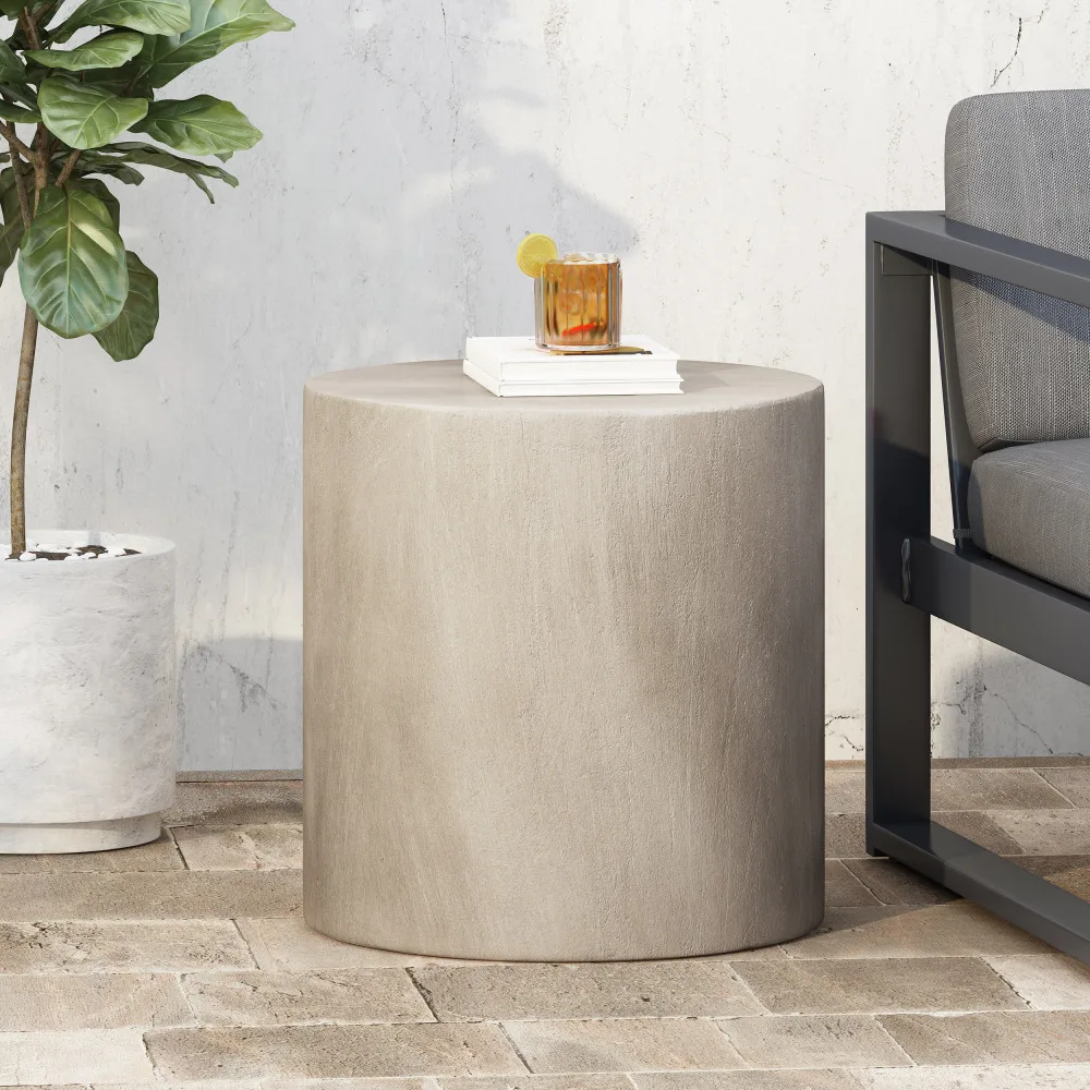 Outdoor LightWeight Concrete Side Table,Light Gray Small Side Tables Living Room Small Space Indoor End Table