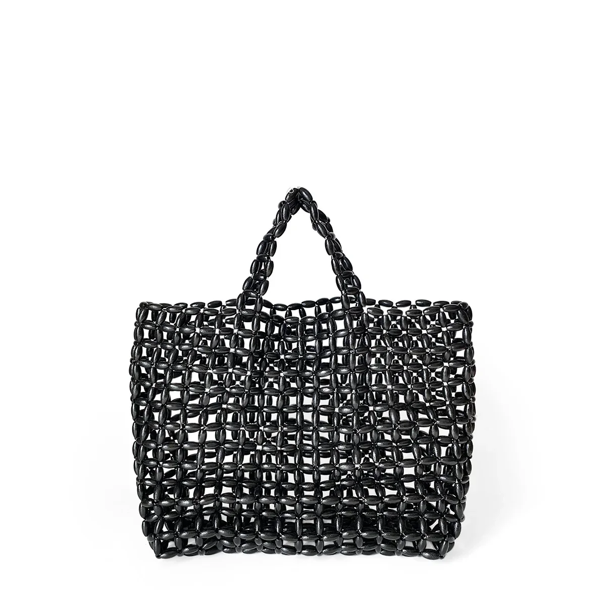 Summer Women\'s Handwoven Totes Beach Holiday Hollowed-Out Wooden Beaded Bag Fashion Fan Shape Clutch Female Purse And Handbags