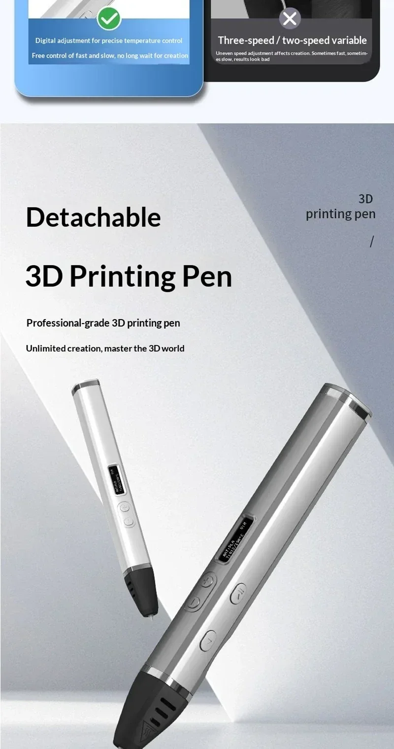 Professioneller 3D-Druckstift für Wettbewerbe mit OLED-Display, 3D-Druckstifte mit PLA-Filament, 3D-Doodling mit abnehmbarem Design – Detail 2