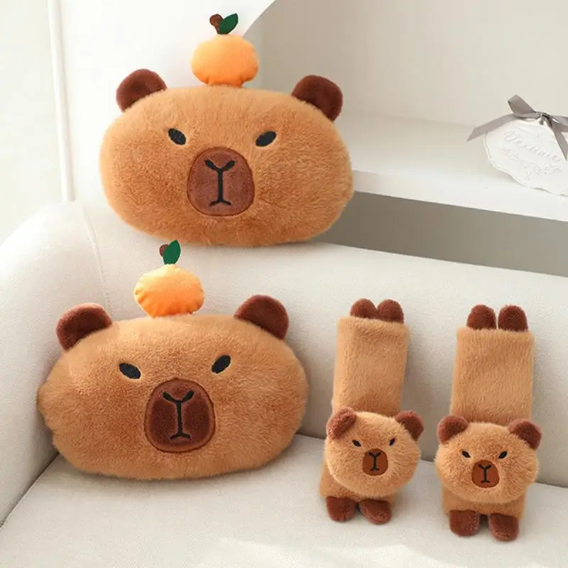 Car Seat Strap Pads Car Headrest Pillow Animal Capybara Shoulder Pads Cute Animal Headrest Pillow Automotive Seat Belt Pads