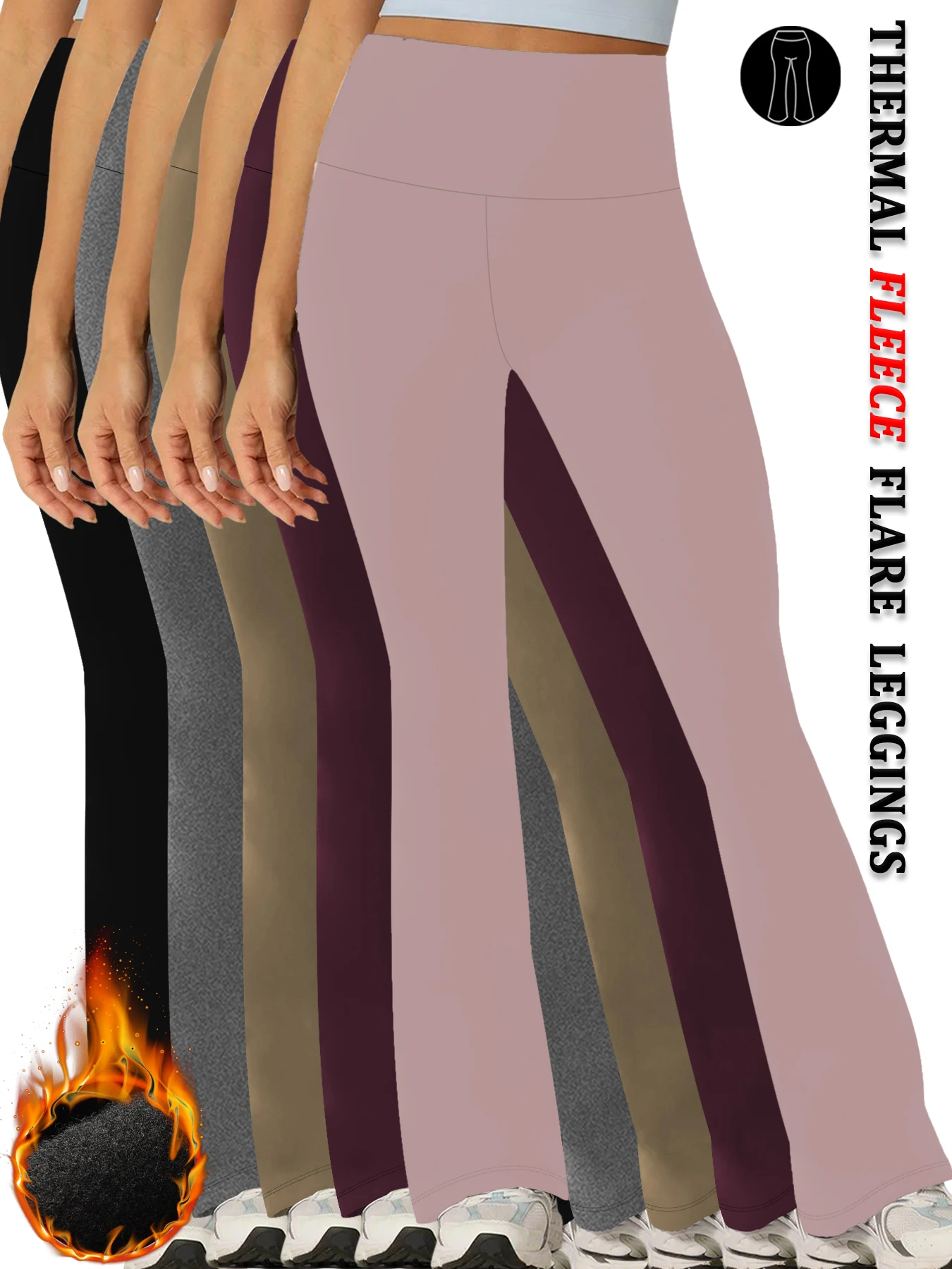 

5 Pack Women's Super Soft High Waisted Fleece Flare Leggings. Tummy Control Soft Bootleg Bootcut Pants