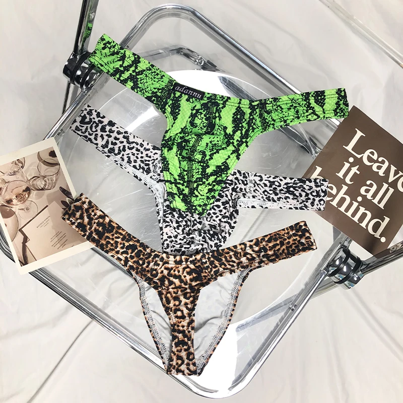 Pessoa corajosa homem roupa interior quente leopardo impressão jockstraps roupa interior masculina tangas pacotes g-string ultra fino tanga sexy t®y masculino