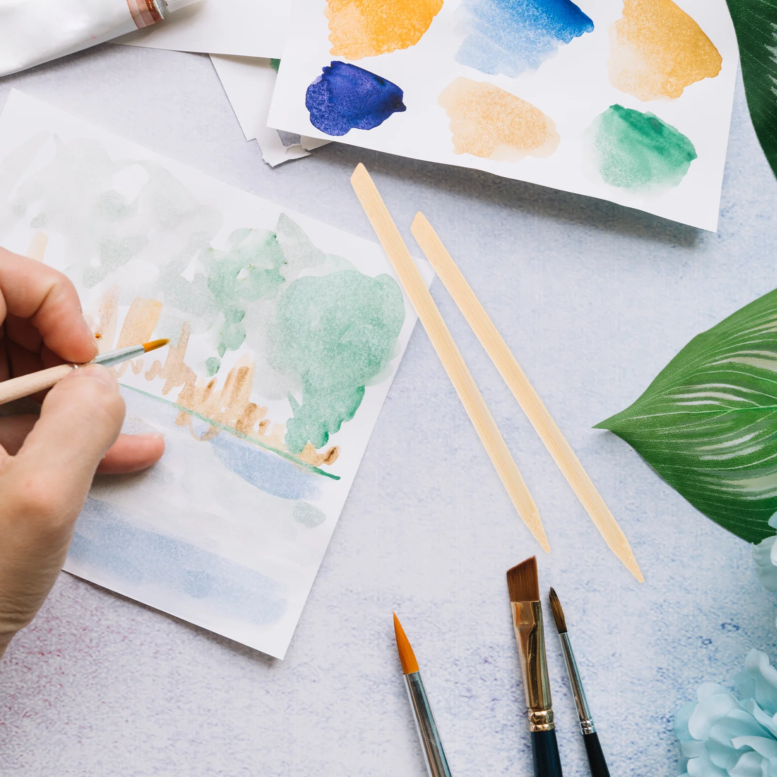 100 قطعة من أعواد الخدش المصنوعة من الخيزران ذات نهاية مزدوجة لورق الخدش الدقيق لوازم الرسم للبالغين والفن الإبداعي