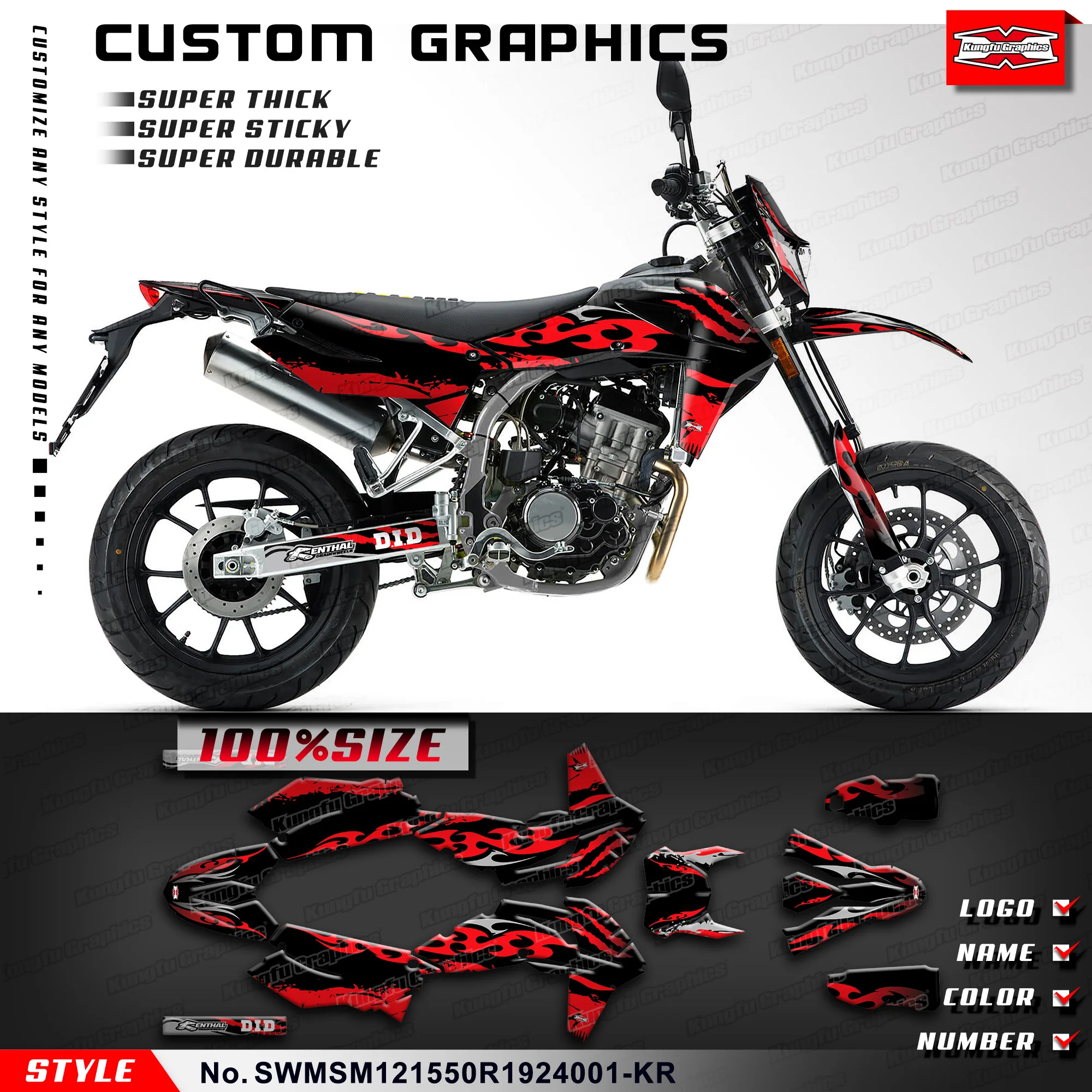 

KUNGFU GRAPHICS Motorcycle Stickers Decals for SWM SM500R SM125R SM150R SW150GY (CN) 2019-2024, SWMSM121550R1924001-KR