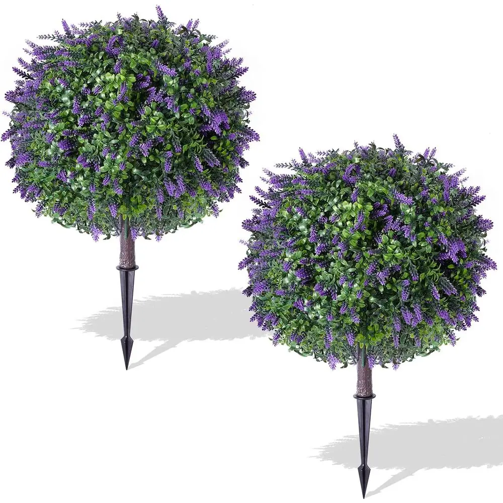 

2 Pack Artificial Topiary Lavender Shrubs, UV-Protected Evergreens for Indoor & Outdoor Use, Ideal for Porches, Gardens, and Bed