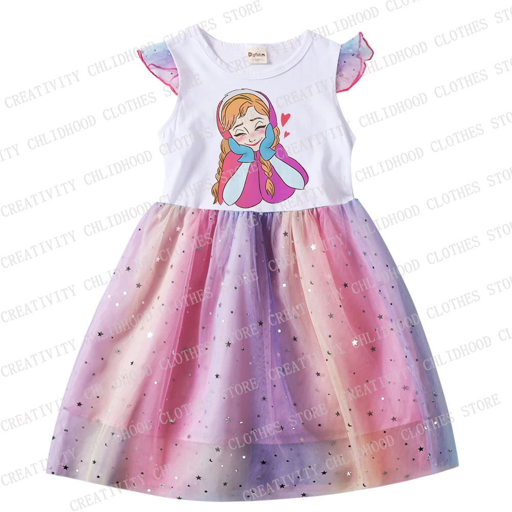 Frozen Girl Dress Children Print Disney Elsa Anna Girls Princess Cartoons Casual Clothes Gauze Kawaii Dresses Kid Baby Gifts