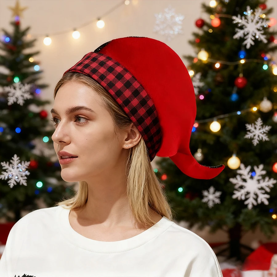قبعة عيد الميلاد المزخرفة بذيل طويل لعيد الميلاد مناسبة لكل من الرجال والنساء، مستلزمات حفلات العطلات الحمراء، هدايا السنة الجديدة
