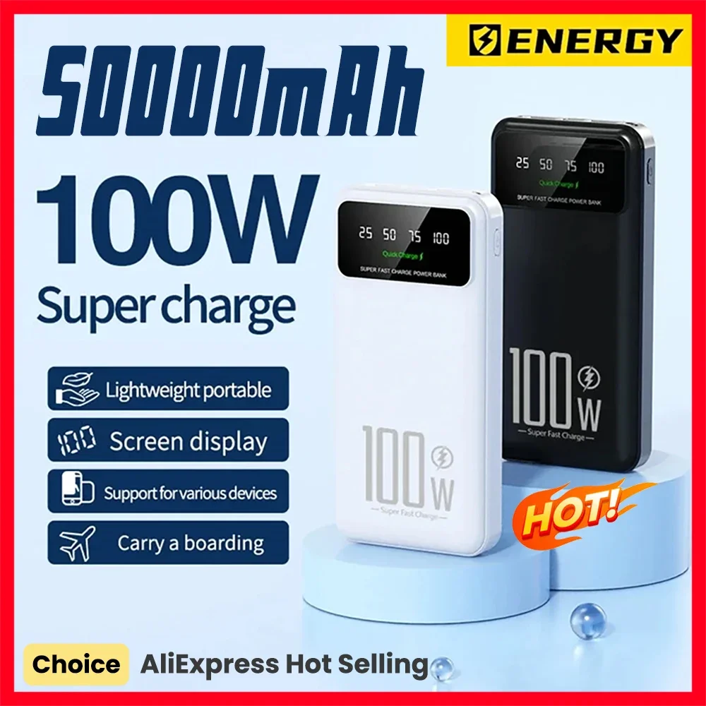 

50000mAh High Capacity 120W Fast Charging Power Bank Portable Charger Battery Pack Powerbank for iPhone Huawei Samsung