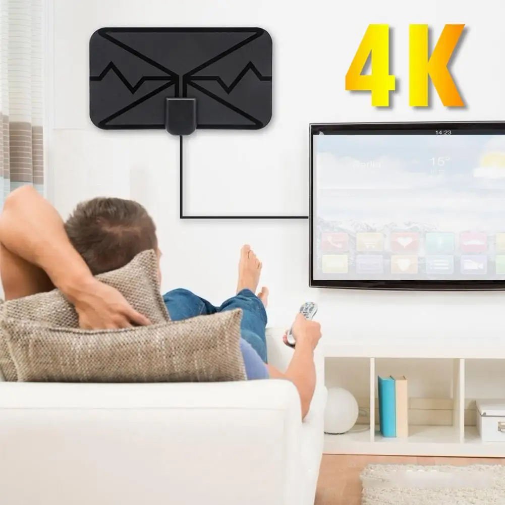 Antena de TV digital HD amplificada com suporte 4K UHD 1080p e amplificador de sinal de interruptor inteligente interno para todas as TV mais velhas