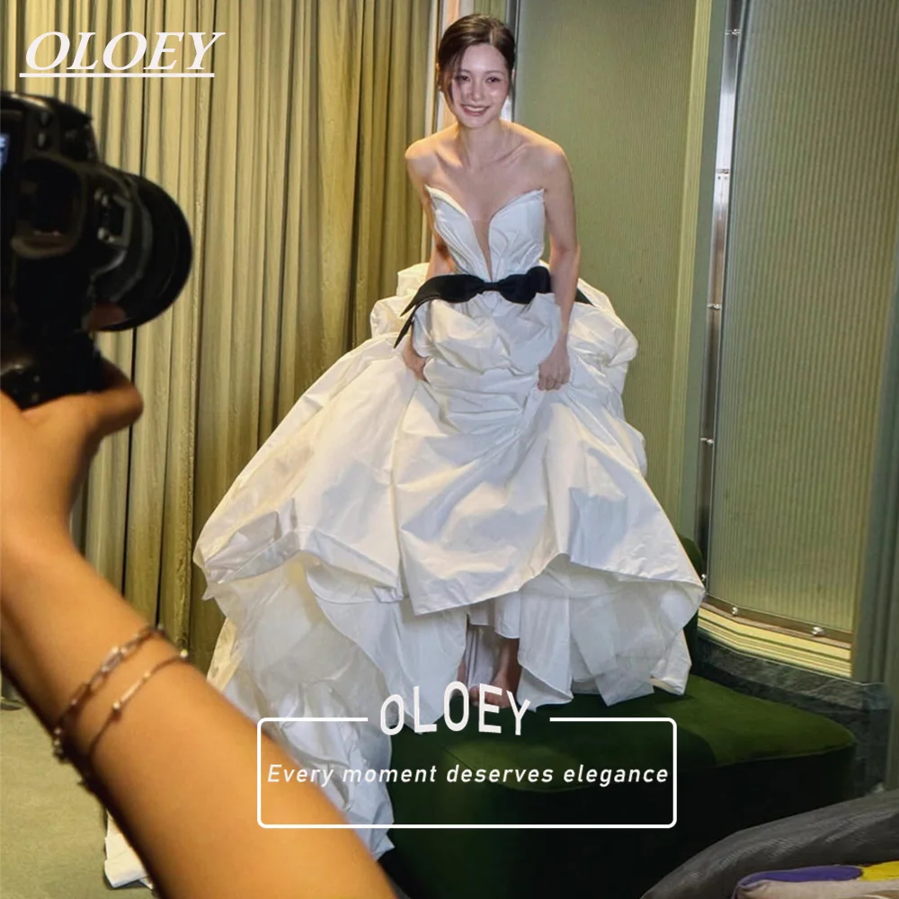 OLOEY Elegantes Brautkleid in A-Linie mit herzförmigem Ausschnitt, Korea-Fotoshooting, plissiertes, ärmelloses Brautkleid aus Taft, individuell gestaltet