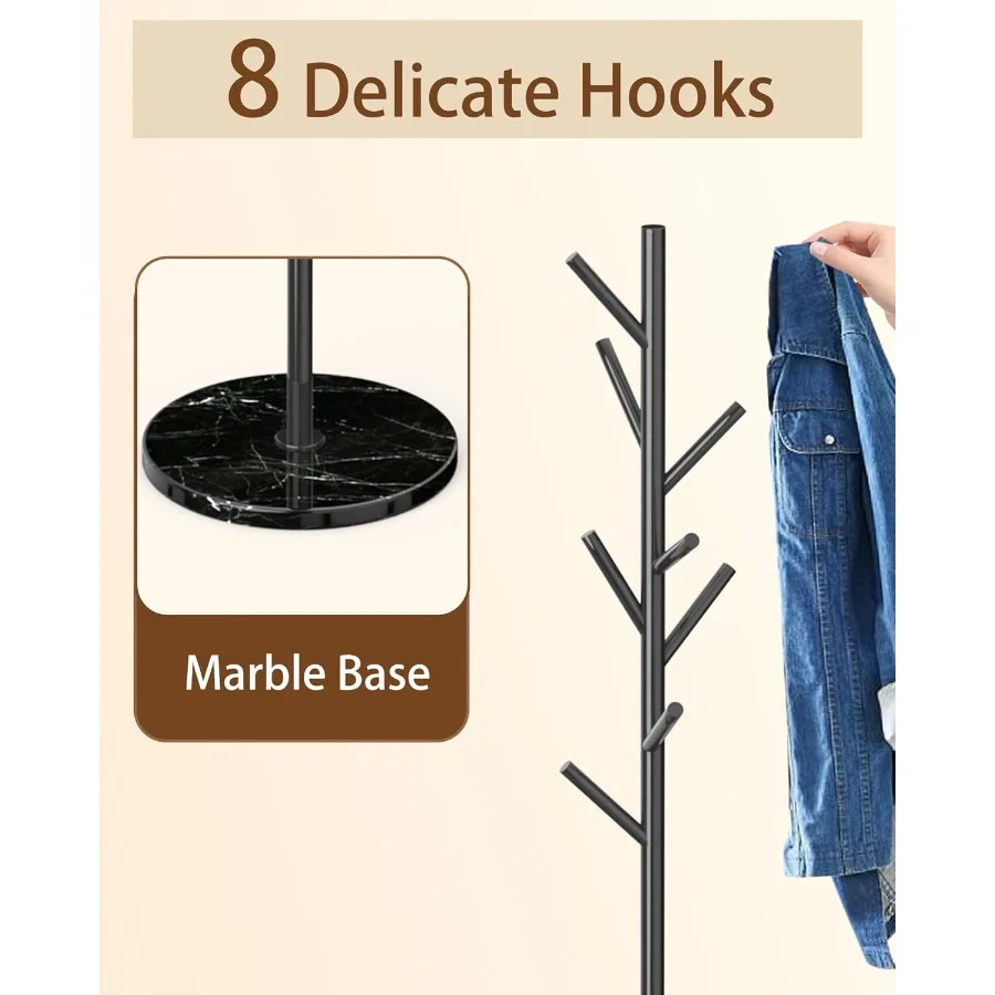 حامل معطف حديث بقاعدة من الرخام الطبيعي و8 خطافات لمدخل المكتب ومدخل السترة المعدنية القائمة بذاتها شجرة i #2