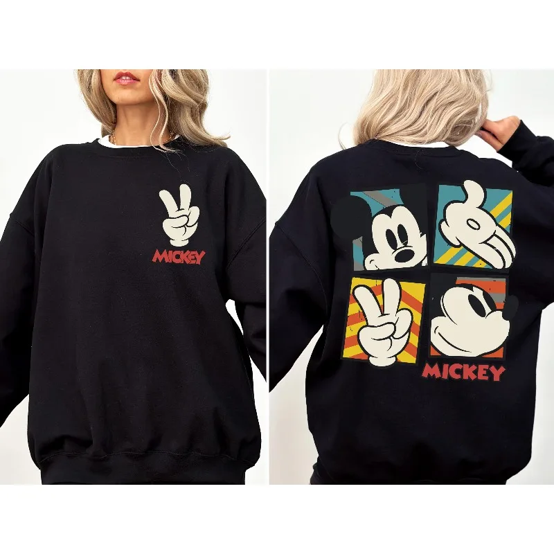 ديزني ميكي ريترو البلوز هوديي الخريف/الشتاء جديد الرجال زوجين عارضة أزياء الشارع الملابس