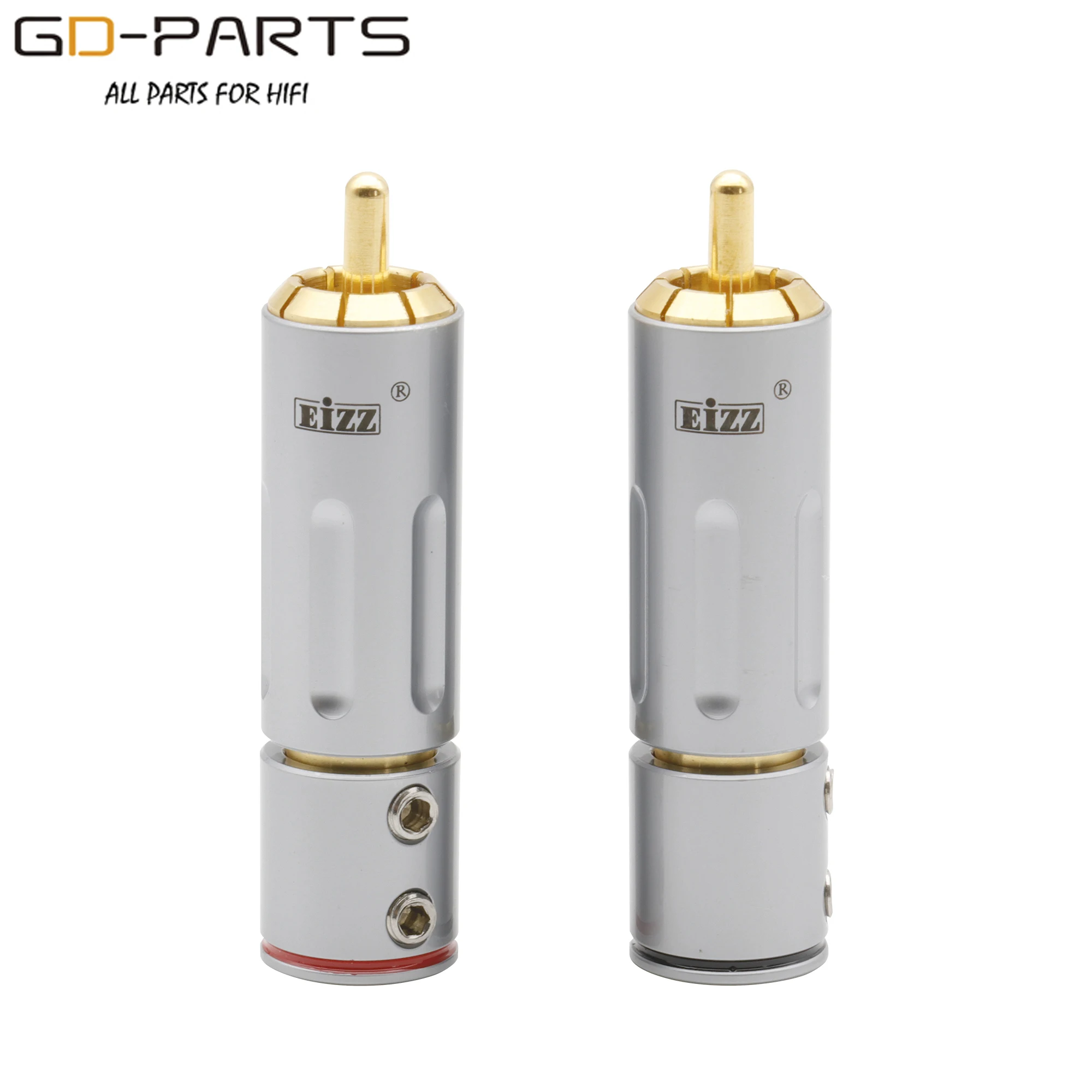 EIZZ High End 24K Gold plated Brass Male RCA Plug Connector Adapter With Lock Hifi Audio Video AMP TV AV DVD Signal Cable DIY