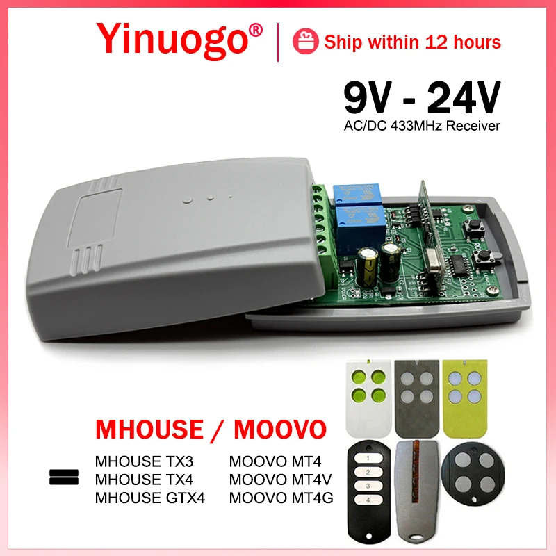 For MHOUSE / MOOVO Remote Control Garage Door Receiver Controller Compatible With MHOUSE TX3 TX4 GTX4 / MOOVO MT4 MT4V MT4G