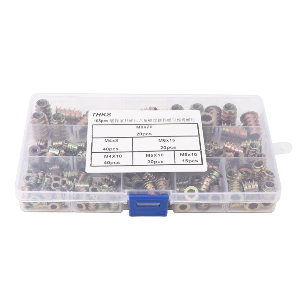 165pcs Hex Socket Flanged Threaded Insert Nuts Metric Bolt Fastener Hex Socket Drive Hex Thread Insert Nut Screw in Nut Inserts
