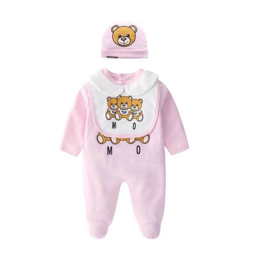 Baby Jumpsuit Spring and Autumn Suit Korean Style Newborn Printed Bear Jumpsuit Baby Long Sleeve