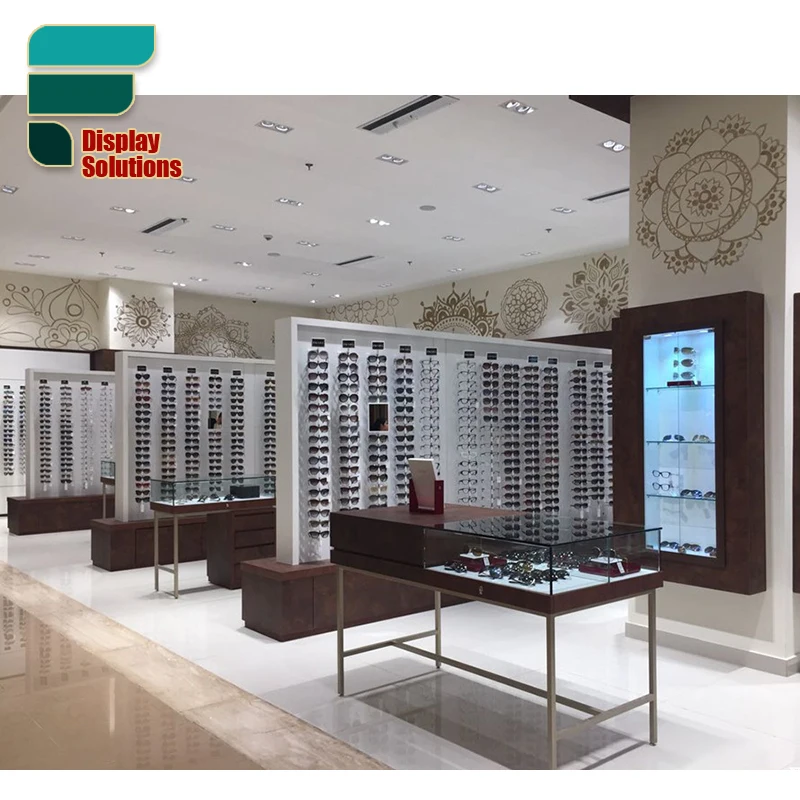 Customized-Mall Kiosk Modern Design Glasses Display Rack Sunglasses Wooden Retail Store Decor Optical Shop Design