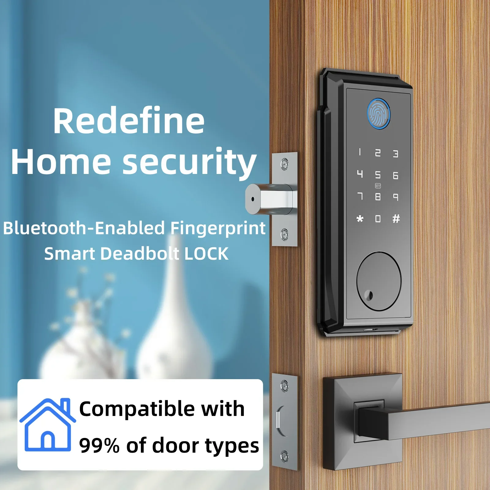 قفل ديدبولت ذكي بدون مفتاح قفل باب دخول رمز بصمة قفل باب الغرفة لوحة مفاتيح إلكترونية أقفال رقمية Ttlock Tuya wi-fi #4