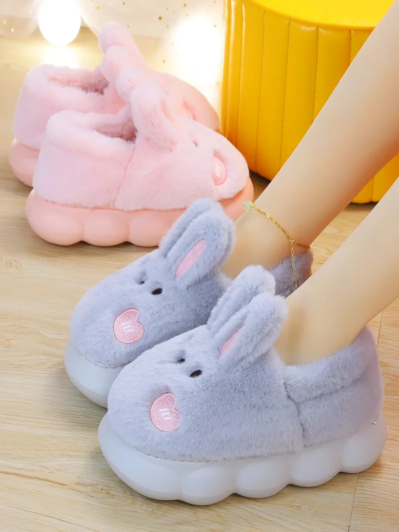 White Rabbit Hare Slippers Women's Cute Animal Platform Home Mules Shoes Girls Bedroom Plush Slides Slipper Ears Indoor Shoes