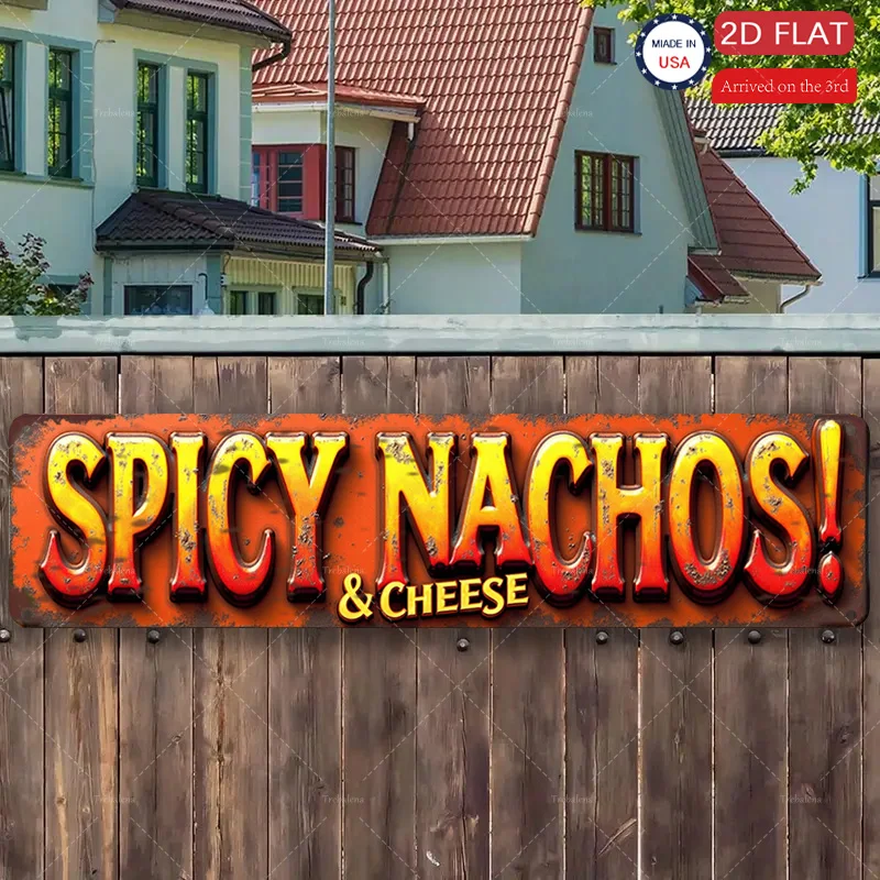 Letrero de metal de 1 pieza, 4x16 pulgadas, "Letrero rústico de Nachos y queso picantes, arte metálico estilo granja vintage"