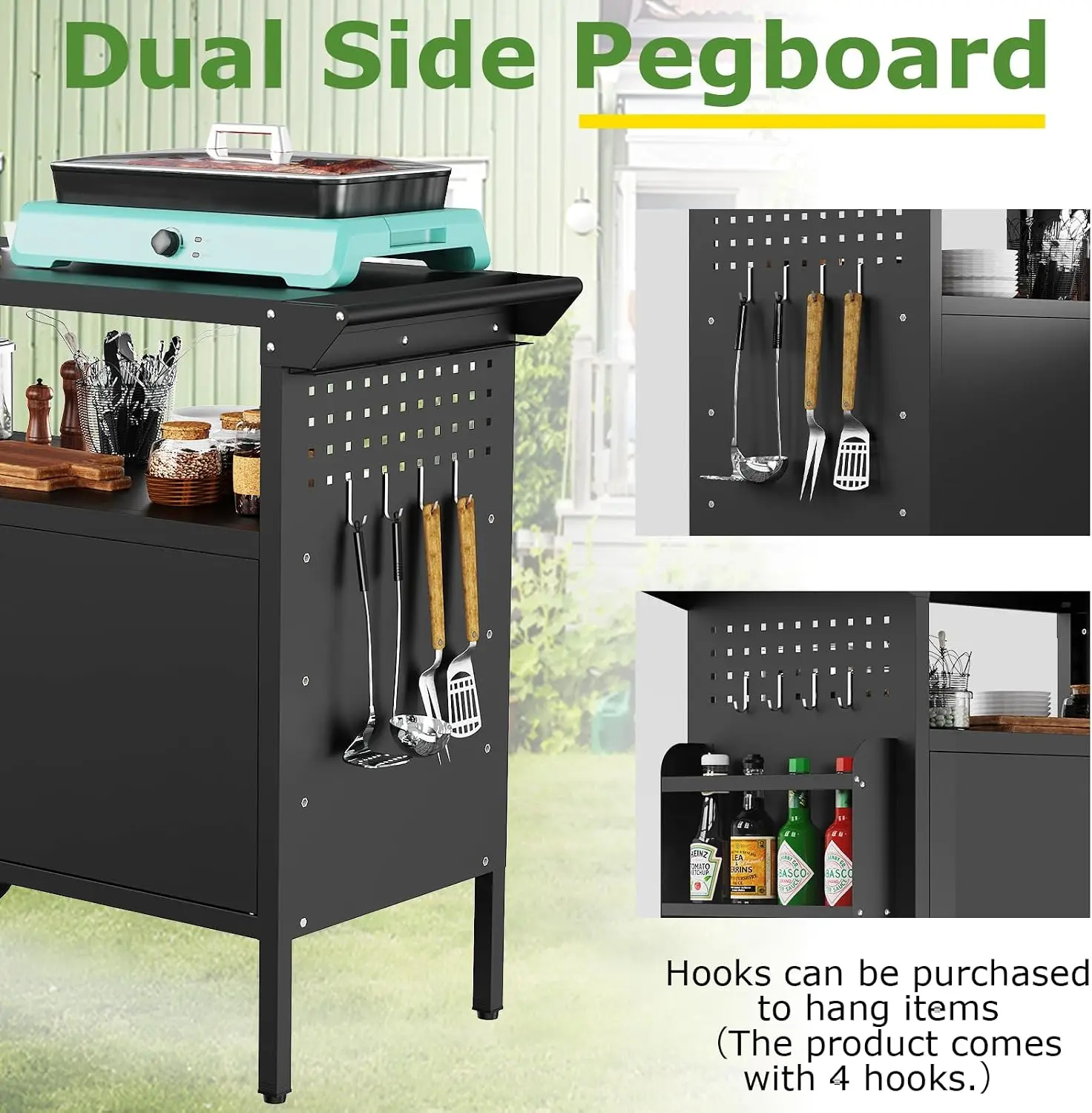 Outdoor Grill Cart Table With Storage Kitchen Island With Wheels Foldable Tabletop For BBQ Food Prep Station Heavy Duty Metal Griddle Countertop For Patio And Camping - view 5