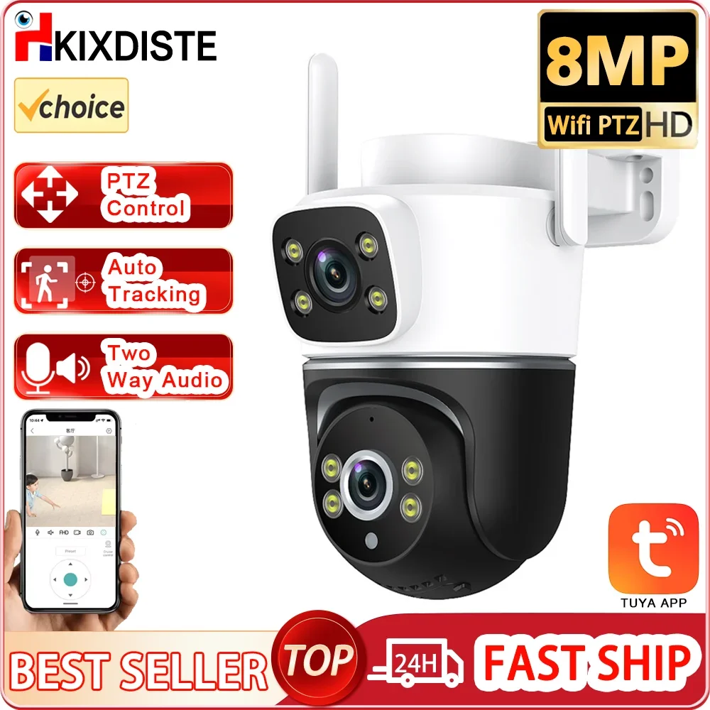 

Smart Life 4K 8MP Dual Lens PTZ WIFI Security Camera Dual Screen Ai Human Auto Tracking Outdoor 4MP CCTV Surveillance IP Camera