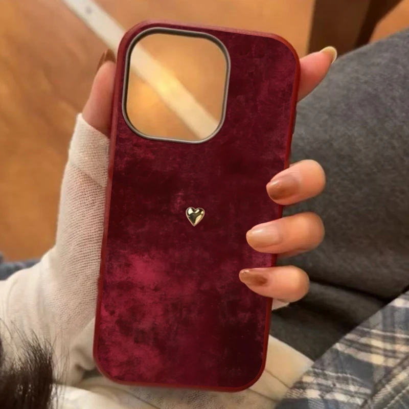 Goldene Herzmuster Burgunderrote TPU-Handyhülle für iPhone 17 16 11 13 12 14 15 Pro Max XS X XR 7 8 Plus 16E 16 17 Pro Soft Cover