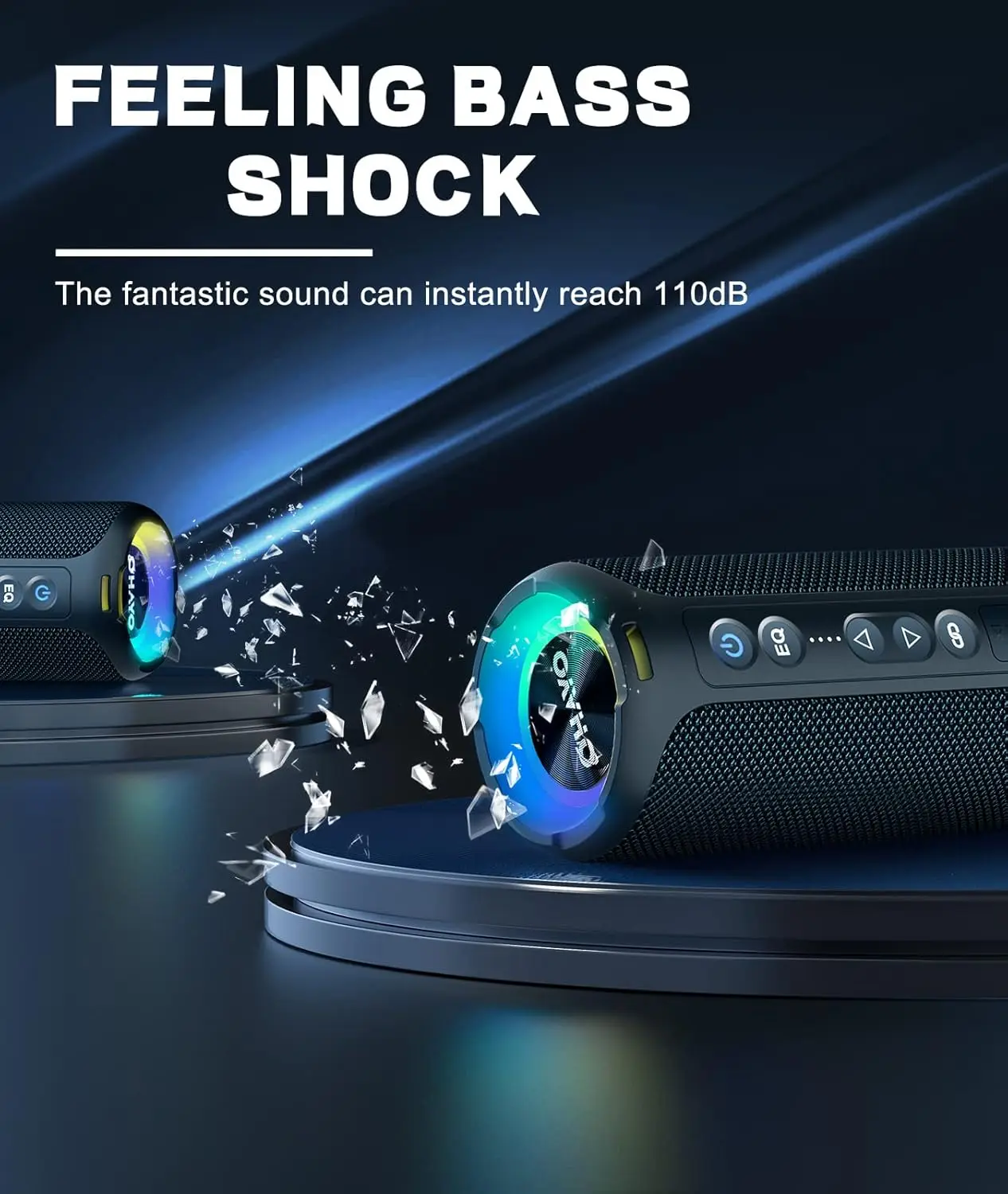 Ohayo Portable Bluetooth Speaker, 40W Loud Stereo Speakers Bluetooth Wireless, IPX7 Waterproof Shower Speakers with Deep Bass view 4