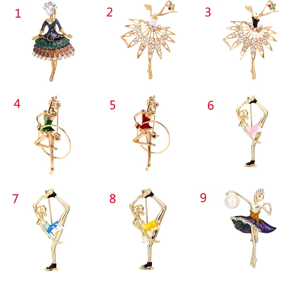 SKEDS Fashion New Arrival Enamel Gymnastics Ballet Dancer Brooch Pin For Women Crystal Drop Oil Corsage Clothing Coat Jewelry - Image 2