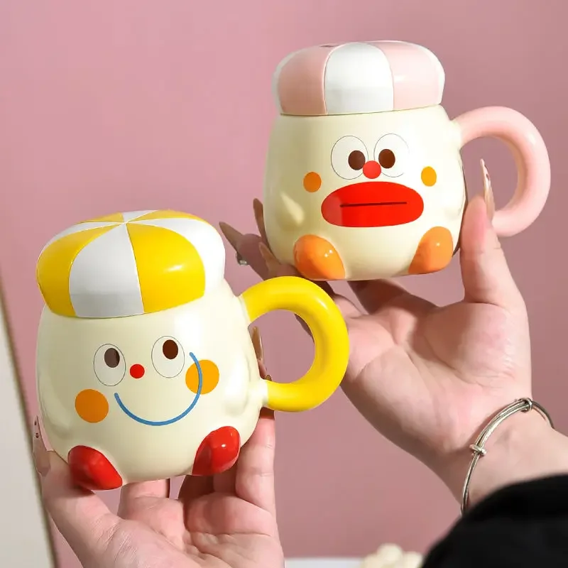 

Clown Thermal Insulation Mug, Covered Cartoon Drinkware Student Cup Heat-resistant Ceramic Work Drinking Cup