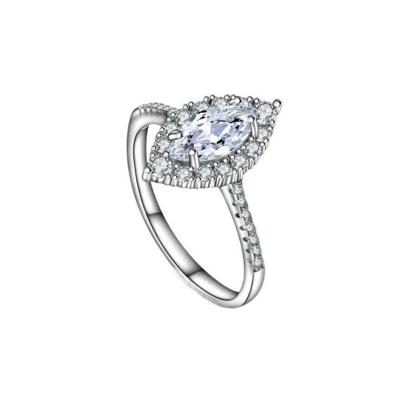 جديد S925 فضة عين الحصان الأبيض الزركون الماس مرصع خاتم أنيق شخصية خاتم الزواج خاتم المرأة بسيط