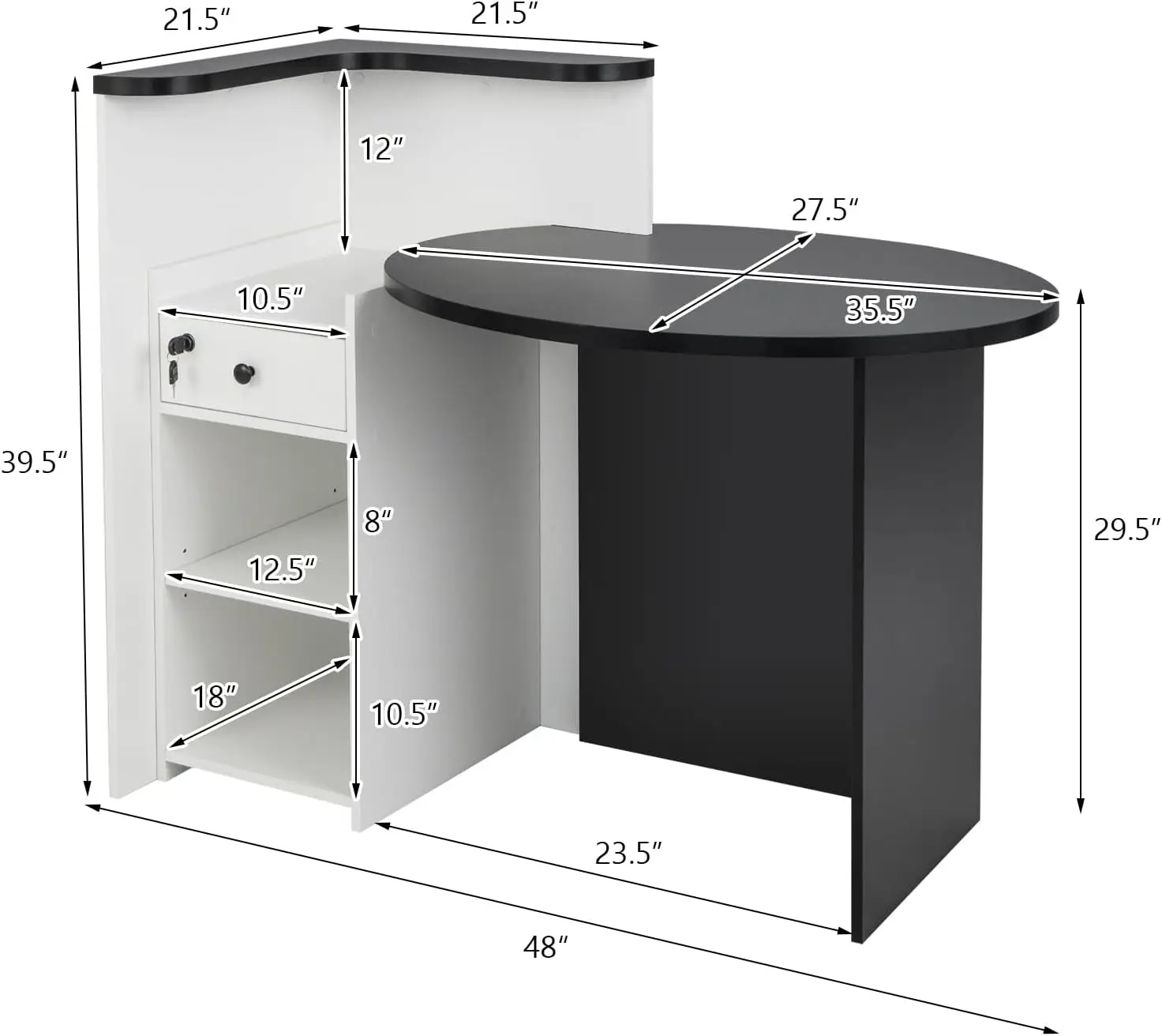 Reception Desk, Front Counter Desk with Lockable Drawer & Adjustable Shelf, Retail Counter for Checkout