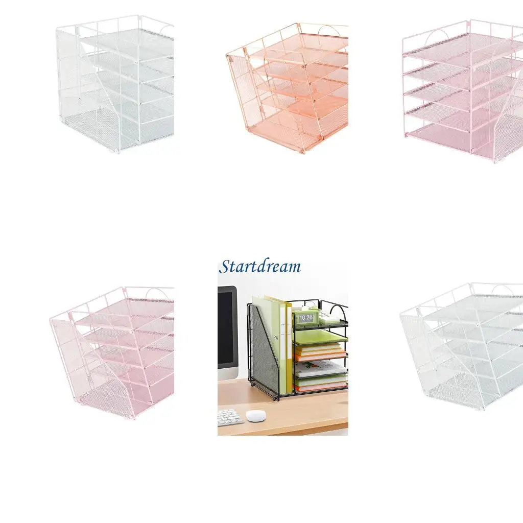 Desk Paper File Tray Organiser 5-Tiered Metal File Letter Tray With Book Rack K92C