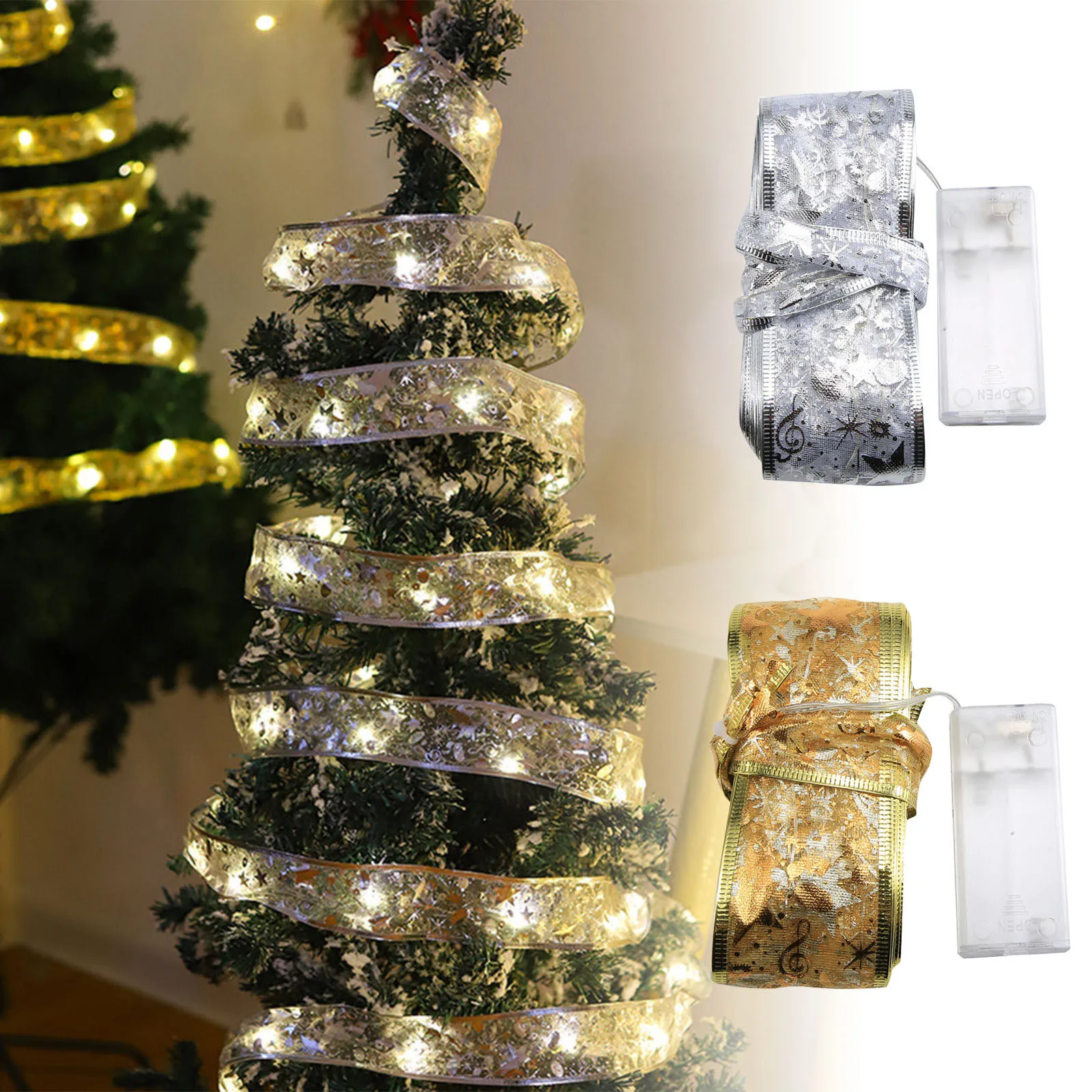 10m 100led Weihnachts baum Licht Schnur Dekor 32ft Kupferdraht Band Seide Bögen Lichter batterie betriebene USB-Lichterketten