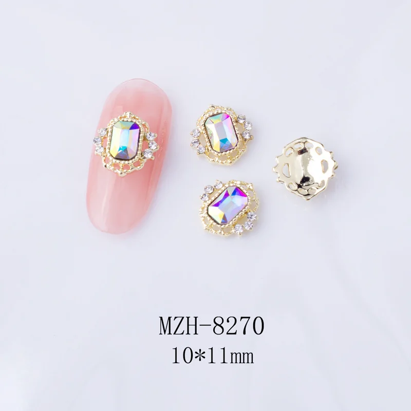 10pcs Luxury Nail Charms Jewelry Parts Flatback Nail Art Rhinestone Alloy Crystal Rectangle Gems Stones For Manicure Decoration