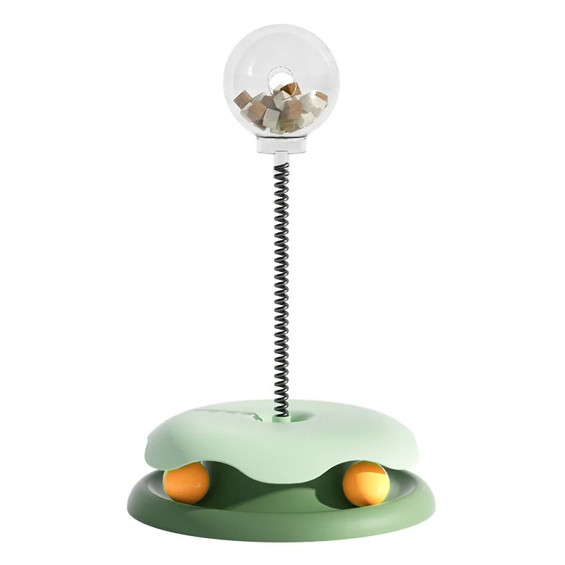 Cat toy cat turntable with spring leaking food ball cat play disc self-hi to relieve boredom pet leaking food toy