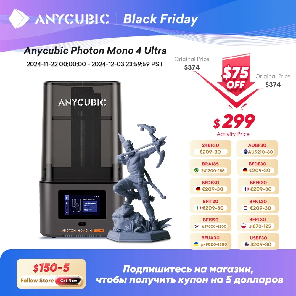 ANYCUBIC Photon Mono 4 Ultra 3D Printer 10K 7'' high-definition screen UV Resin High-Speed 3D Printing Size 236mmx231mmx430mm