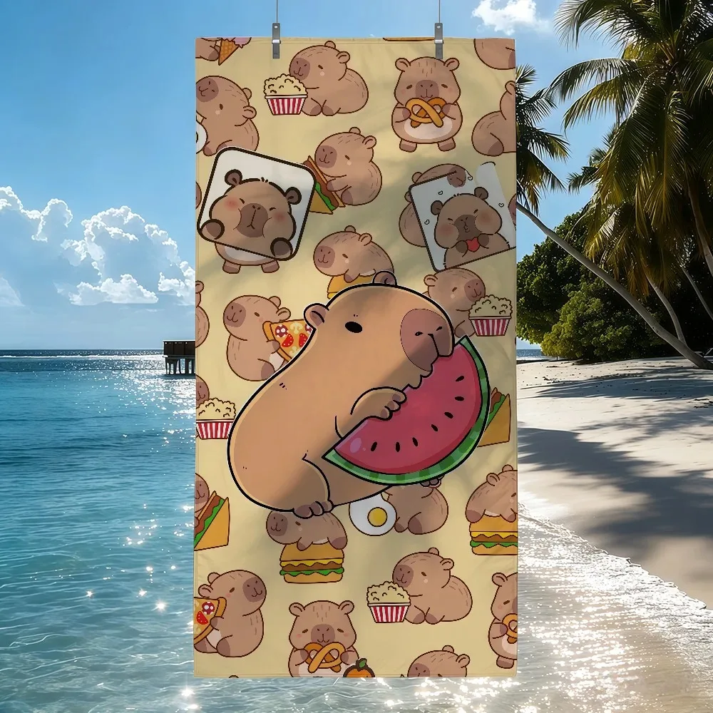 Minimalist Capybara with Orange Print Beach Towel Microfiber Quick Dry Lightweight Absorbent Towel for Trendy Beach Use
