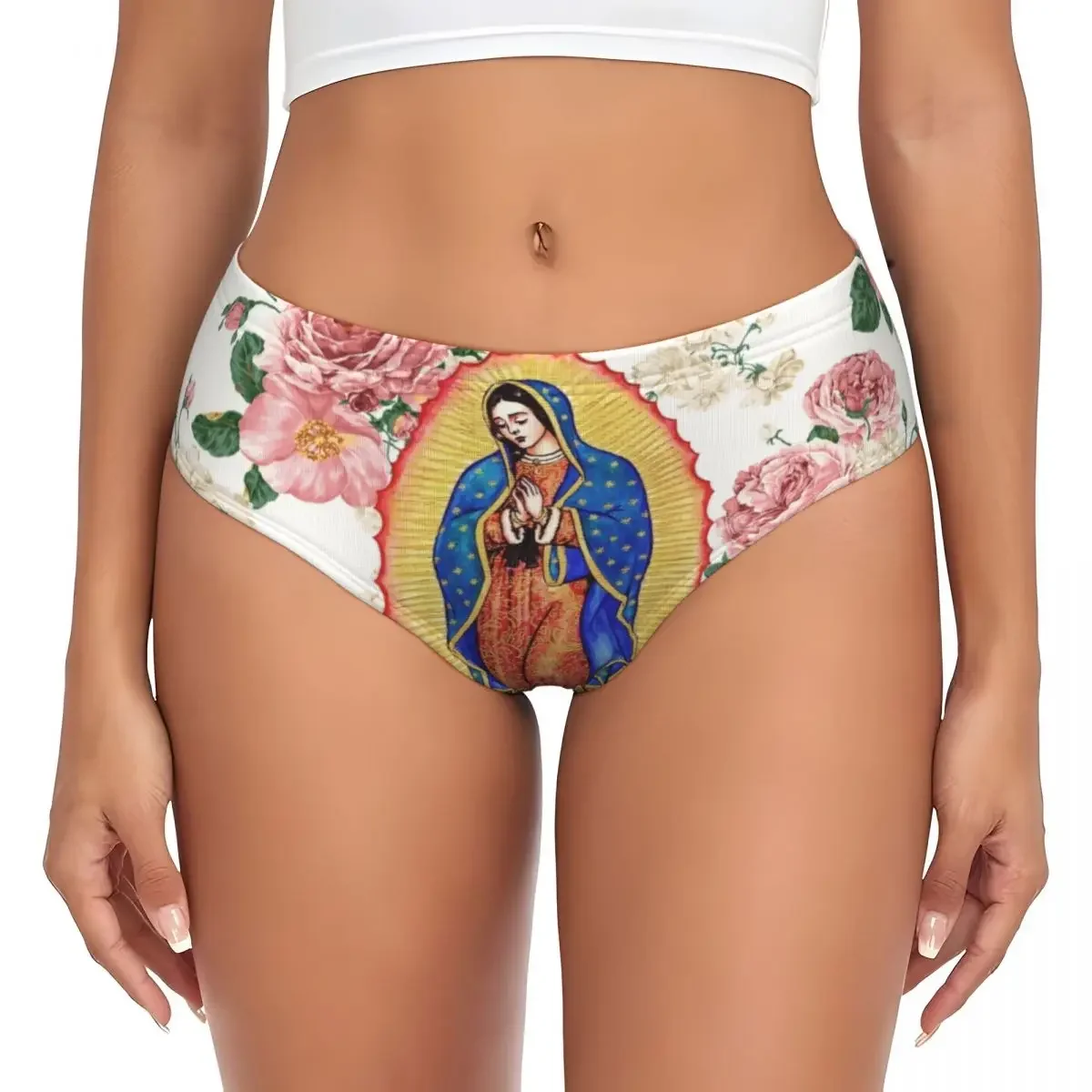 

Custom Virgin Of Guadalupe Brief Panties Women Stretch Mexico Catholic Virgin Mary Underwear