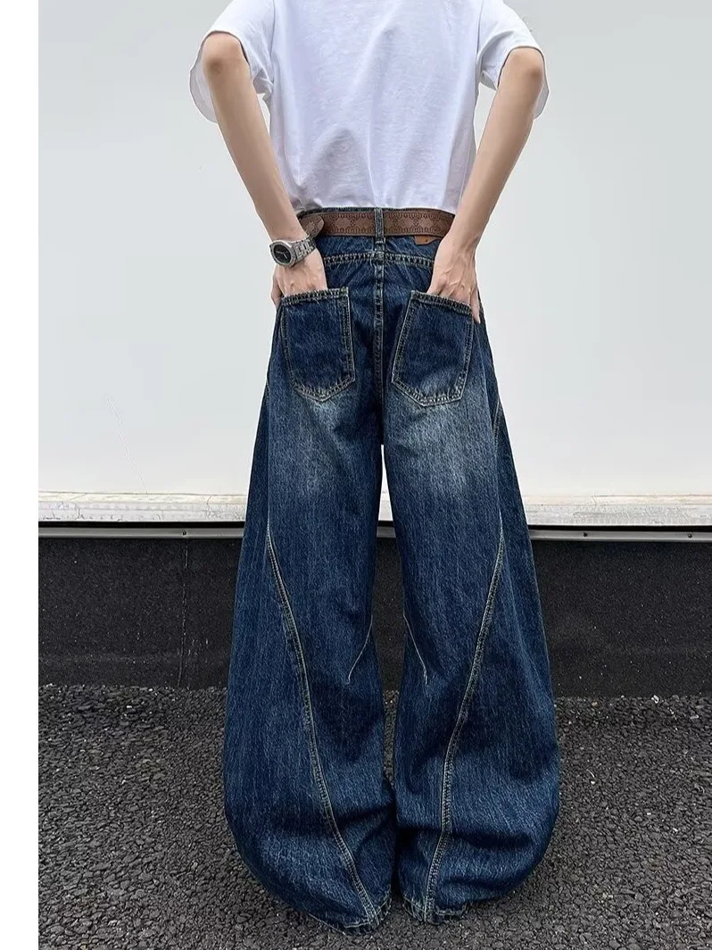 

Waed Denim Men's Straight Leg Loose Wide Leg Pants American High Street Sle Banana Pants Trendy Casual Jeans