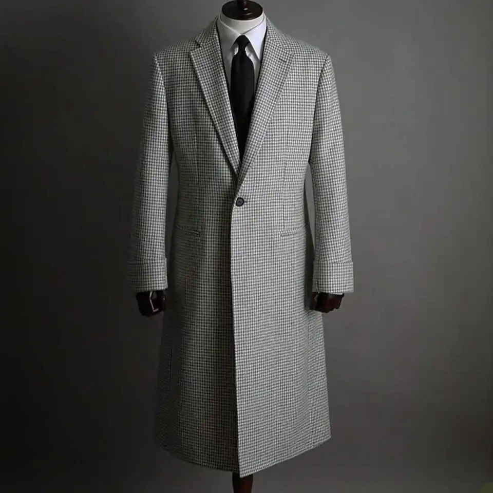 Winter Overcoat Men Suit Slim Fit Coat Business Tailor-Made Grid Suits Groom Groomsman Formal Occasions Plus Size Customized