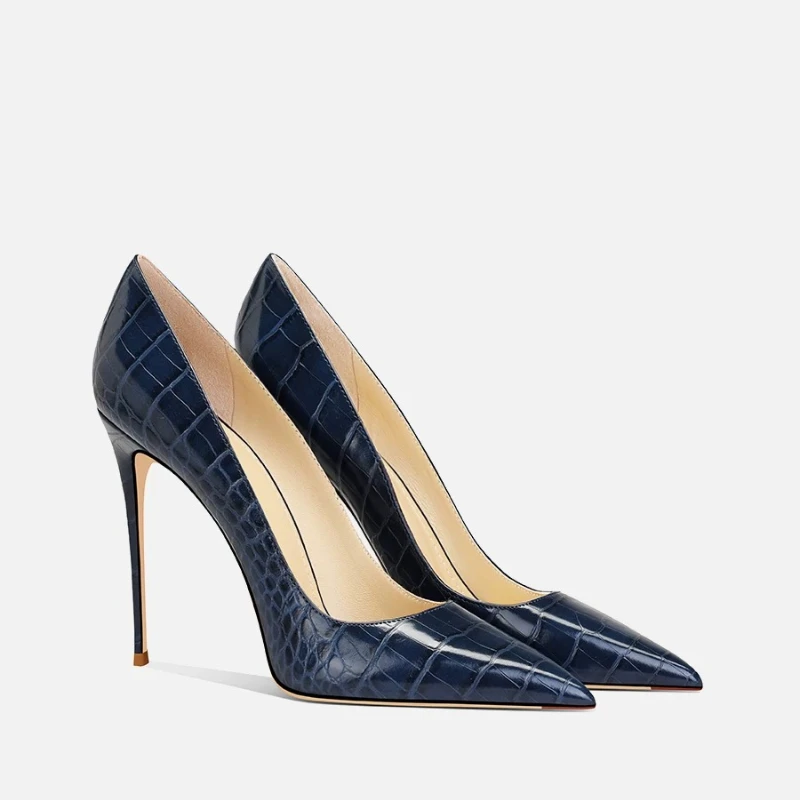 Blue Crocodile Print High Heels for Women - Pointed Toe, Fine Heel, Sexy and Stunning, Versatile Lady's Evening Shoes