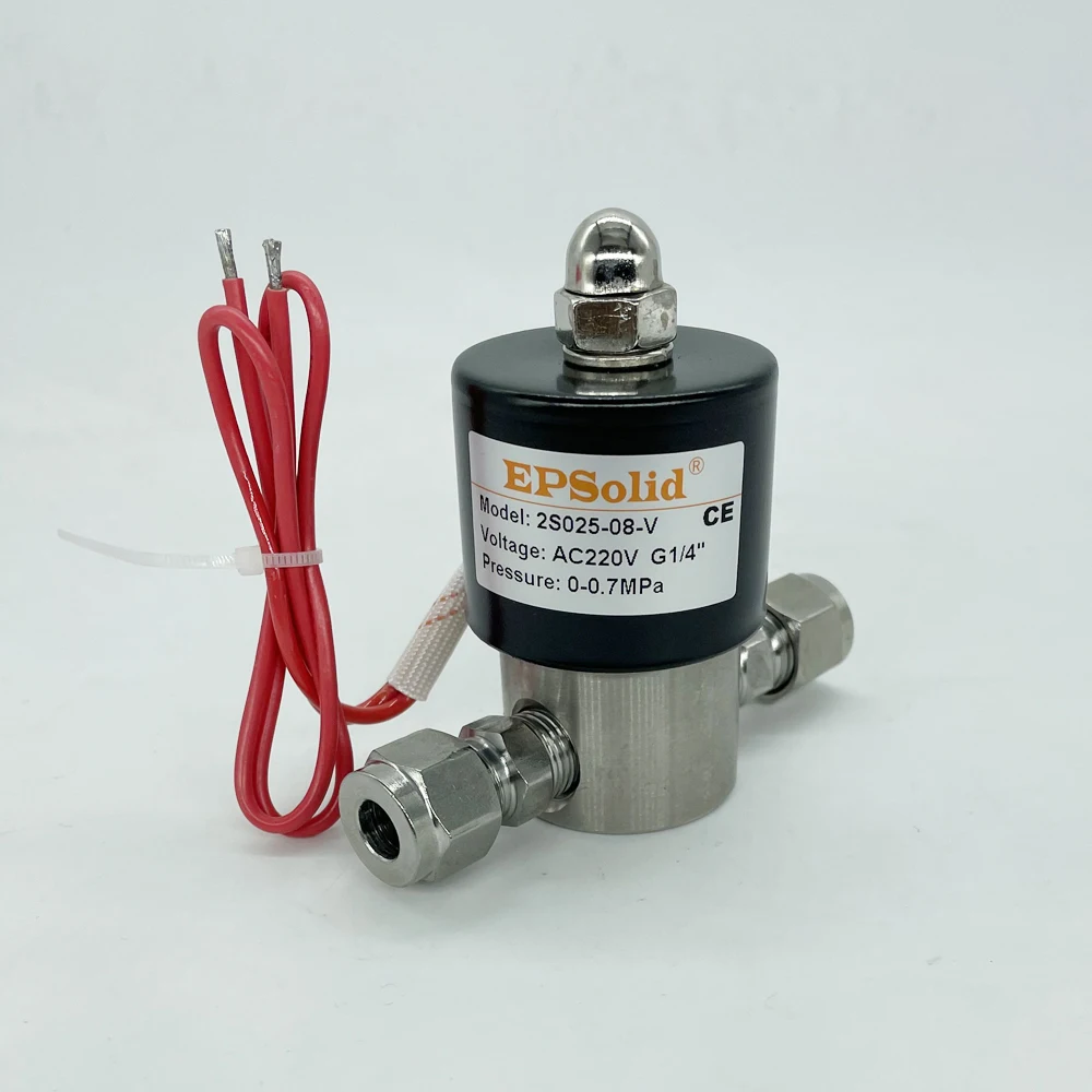 จัดส่งฟรีสแตนเลสสตีลไฟฟ้า Solenoid วาล์ว FKM 2S025-08 W SKTPC อุปกรณ์สแตนเลส