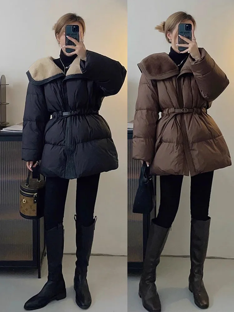 Thicken White Duck Down Jacket for Women\'s High-end Mid Length Down Coats 2024 Winter Korean Fashion Loose Bread Coat Пуховик