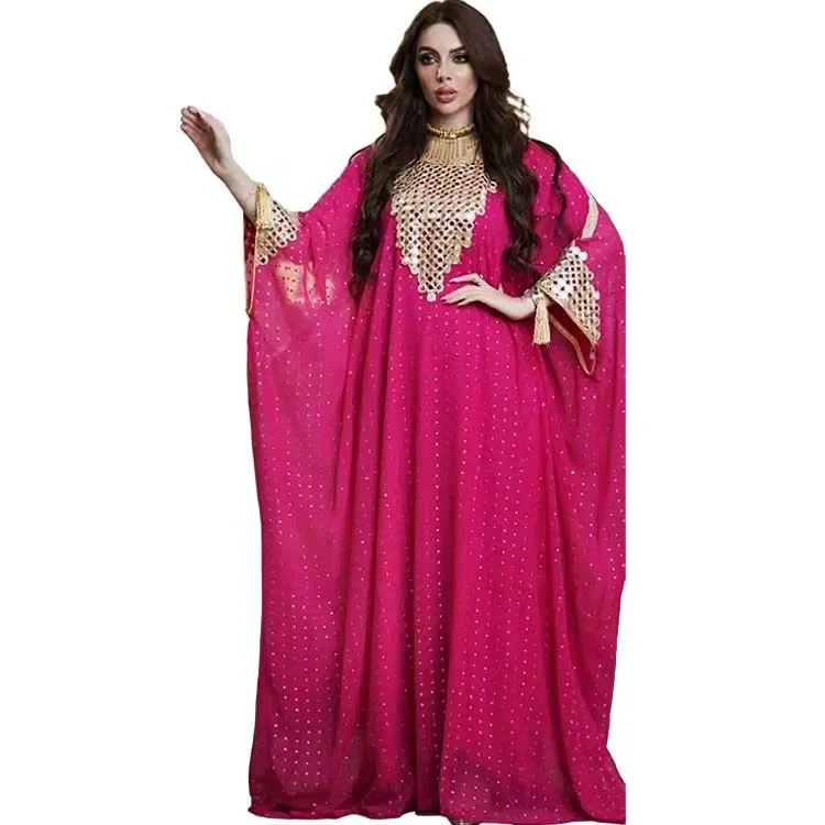 Femme à manches longues robe musulmane ample en mousseline de soie Abayas tempérament dubaï grande taille robe musulmane Robes mode robe décontractée élégante