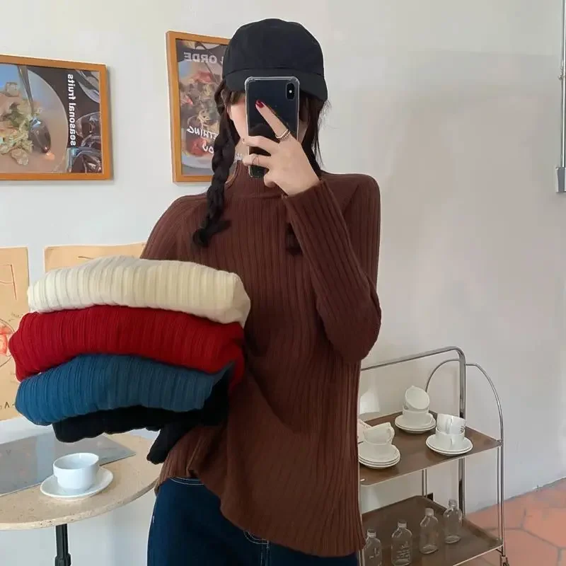 Maglione lavorato a maglia con Base a collo alto retrò versione coreana per donna in autunno e inverno capispalla Casual con vestibilità pigra e allentata